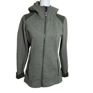Athleta Small Green Full Zip Scuba‎ Hoodie Jacket Textured Moto Shoulder Pockets